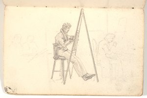 Artista al cavalletto, con schizzi di figure sullo sfondo da Martinus Rørbye
