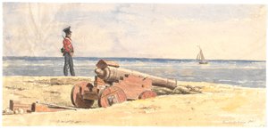 Sentinella e cannone sulla spiaggia di Frederikshavn