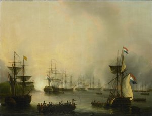 Il Bombardamento di Palembang, Sumatra, 24 Giugno 1821 da Martinus Schouman