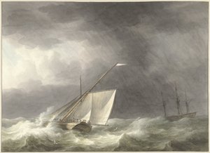 Due velieri su mare agitato da Martinus Schouman