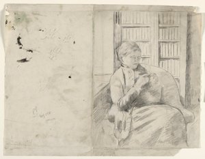 Lavoro a maglia in biblioteca (recto), c. 1881