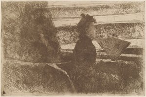 Signora in nero, in un palco, rivolta a destra, c. 1880 da Mary Cassatt