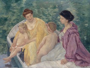 Le Bain Due madri e i loro bambini in una barca da Mary Cassatt