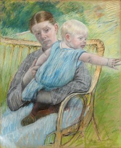 Mathilde che tiene un bambino che si protende verso destra da Mary Cassatt