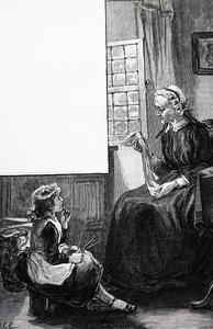 Una nonna che esamina gli sforzi del bambino nel lavorare a maglia da Mary Ellen Edwards