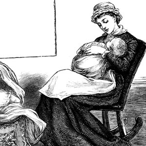 Una madre che coccola il suo bambino, seduta su una sedia a dondolo da Mary Ellen Edwards