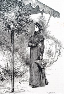 Una donna che compra agrifoglio per le decorazioni natalizie. Di Mary Ellen Edwards (1838-1934) un
