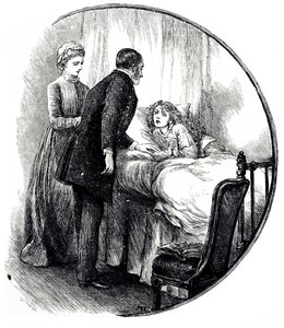 Incisione che raffigura un medico che visita il suo giovane paziente a casa da Mary Ellen Edwards
