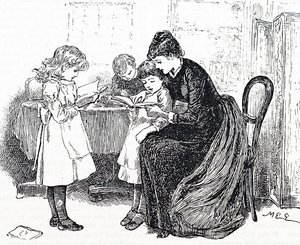 Bambini che ascoltano la lettura della madre