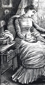 Donna che si ferma dal suo rammendo da Mary Ellen Edwards