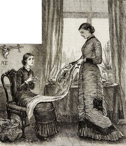 Giovane donna che ammira il ricamo della sua amica da Mary Ellen Edwards