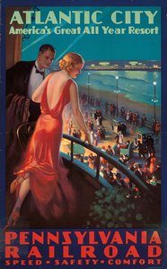 Poster pubblicitario per viaggi ad Atlantic City con la Pennsylvania Railroad