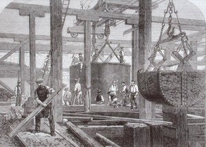 Veduta dei lavori di costruzione al Blackfriars Bridge per la London, Chatham and Dover Railway che mostra l