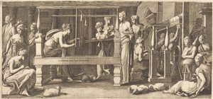 Penelope e le sue ancelle che tessono da Master FG, after Francesco Primaticcio