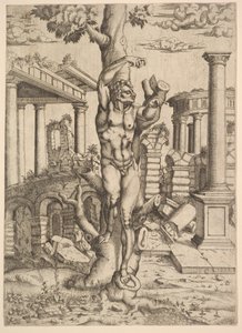 Uomo contro un albero, ca. 1543-44 da Master IQV