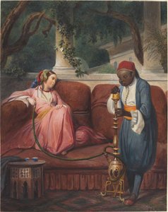 Donna orientale con narghilè