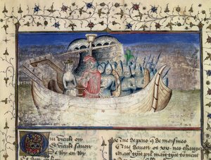 Bruto il Troiano salpa per la Britannia, da La storia dei re di Britannia di Geoffrey di Monmouth