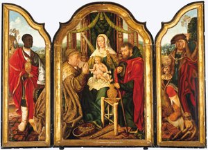 La Sacra Famiglia con Melchiorre che Offre Oro al Bambino Gesù