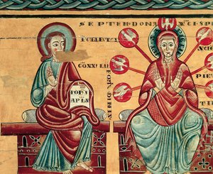 Maria che riceve i doni dello Spirito Santo, dettaglio (tempera su legno)