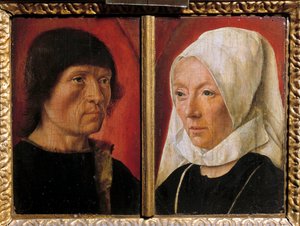 Ritratto di un uomo e sua moglie. Rappresentazione di una coppia (doppio ritratto). Dipinto del Maestro De Saint Gilles (attivo tra 1490-1510), scuola francese