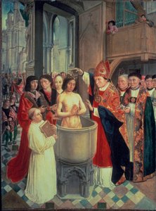 Il battesimo di Clodoveo I a Reims da San Remigio il 25/12/496 (o 499) da Master of Saint Giles