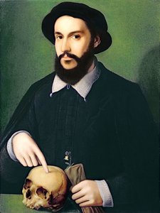 Ritratto di un gentiluomo con la mano destra che indica un teschio, c.1540