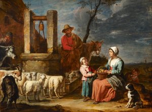 Famiglia di contadini presso un pozzo da Master of the Béguins