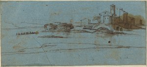 Edifici su una riva del fiume [verso] da Master of the Blue Landscapes