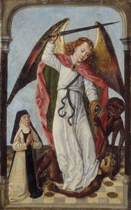 San Michele che combatte i demoni alla presenza di una suora da Master of the Bruges Legend of St. Ursula