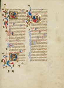 Iniziale E: Santa Lucia; iniziale M: San Tommaso; iniziale D: San Tommaso Predica da Master of the Brussels Initials