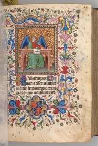 Ore di Carlo il Nobile, Re di Navarra 1361-1425: fol. 25a, San Matteo, c. 1405 da Master of the Brussels Initials and Associates