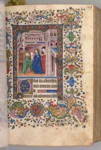 Ore di Carlo il Nobile, Re di Navarra 1361-1425: fol. 55r, La Visitazione Lodi, c. 1405 da Master of the Brussels Initials and Associates