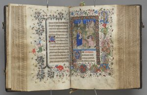Ore di Carlo il Nobile, Re di Navarra 1361-1425: fol. 87v, Testo, c. 1405 da Master of the Brussels Initials and Associates