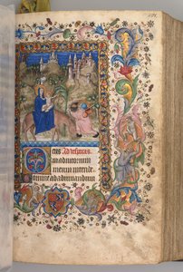 Ore di Carlo il Nobile, Re di Navarra 1361-1425: fol. 88r, Fuga in Egitto Vespri da Master of the Brussels Initials and Associates