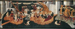 Decameron di Boccaccio: il castellano Pericone accoglie Alatiel, figlia del sultano di Babilonia Beminedab e il suo seguito sull