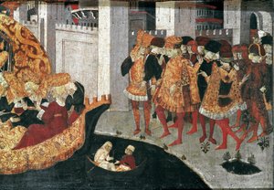 Decameron di Boccaccio: il castellano Pericone accoglie Alatiel, figlia del sultano di Babilonia Beminedab e il suo seguito sull