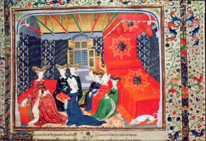 Christine de Pisan presenta il suo libro alla regina Isabella di Baviera, dai poemi di Christine de Pisan, c.1410-15 da Master of the Cité des Dames