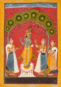 Krishna che suona il flauto, foglio da una serie Dasavatar da Master of the Court of Mankot