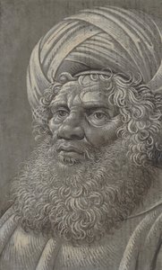 Testa di un uomo barbuto con turbante recto, scrittura latina verso, ca. 1510