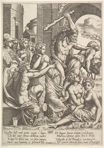 Invidia o Avarizia a destra scacciata dal tempio delle Muse da Ercole, 1530-60 da Master of the Die