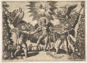Due putti che presentano coppe piene d
