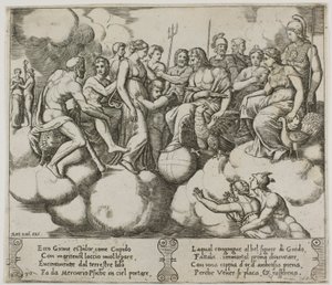 Venere e Cupido che supplicano la loro causa alla presenza di Giove e altri dei da Master of the Die