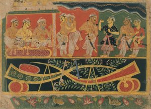 Nanda e Vasudeva: Pagina da un Bhagavata Purana disperso..., ca. 1520-30 da Master of the Dispersed Bhagavata Purana.