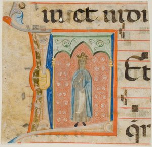 Santa donna con iniziale "L" storicizzata da un libro corale da Master of the Dominican Effigies