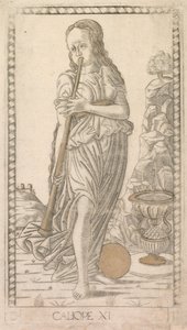 Calliope dalla serie Tarocchi D: Apollo e le Muse, #11, prima del 1467 da Master of the E Series Tarocchi