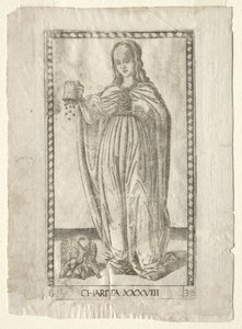 Carità dai Tarocchi, serie B: Principi Cosmici e Virtù, #38, prima del 1467 da Master of the E Series Tarocchi