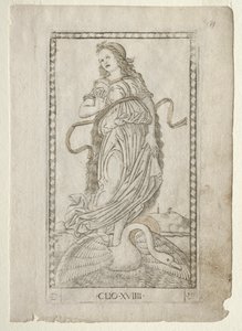 Clio storia dalla serie Tarocchi D: Apollo e le Muse, #19, prima del 1467 da Master of the E Series Tarocchi