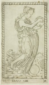 Erato, tavola quattordici da Apollo e le Muse da Master of the E Series Tarocchi