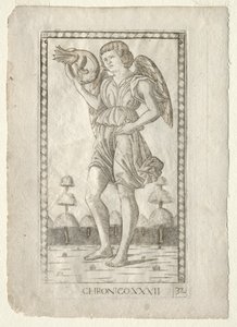 Genio del Tempo dai Tarocchi, serie B: Principi Cosmici e Virtù, #32, prima del 1467 da Master of the E Series Tarocchi