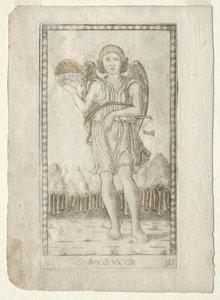 Genio del mondo dai Tarocchi, serie B: Principi cosmici e virtù, #33, prima del 1467 da Master of the E Series Tarocchi